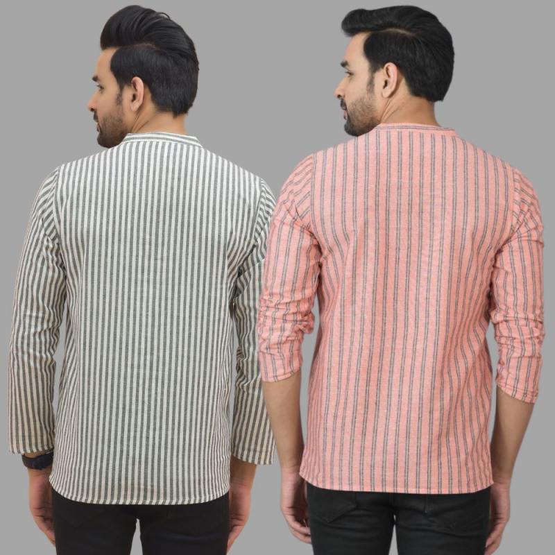 Combo of 2 Men Cotton Stripe Short Kurta