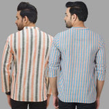 Combo of 2 Men Cotton Stripe Short Kurta