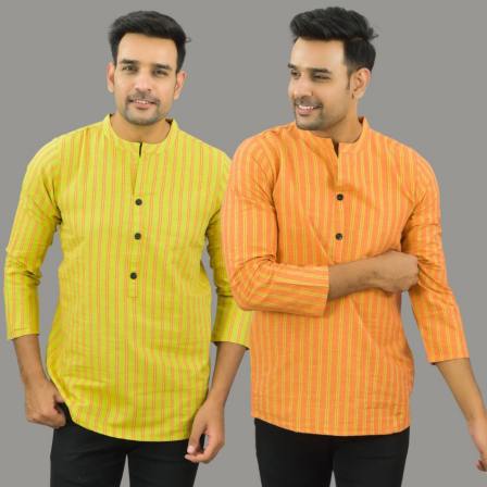 Combo of 2 Men Cotton Stripe Short Kurta
