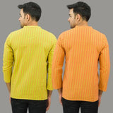 Combo of 2 Men Cotton Stripe Short Kurta