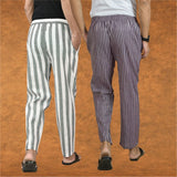 Combo of 2 Men Gray Purple Cotton Handloom Stripe Pant-15106