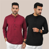 Combo of 2 Men Kurtas Solid Cotton Flax mahroon black