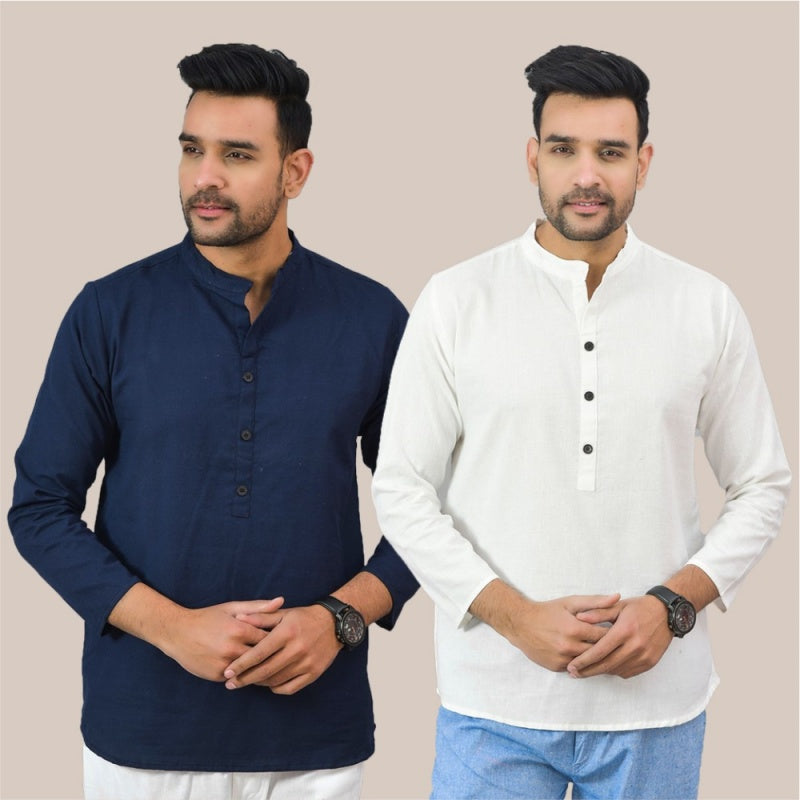 Combo of 2 Men Kurtas Solid Cotton Flax