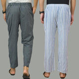 Combo of 2 Men Navy Blue Sky Blue Cotton Handloom Stripe Pant