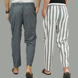 Combo of 2 Men Navy Blue White Cotton Handloom Stripe Pant