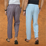 Combo of 2 Men Purple Sky Blue Cotton Handloom Stripe Pant