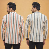 Combo of 2 Men Stripe Cotton Handloom Kurta Beige Peach