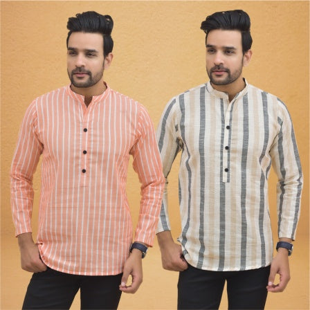 Combo of 2 Men Stripe Cotton Handloom Kurta