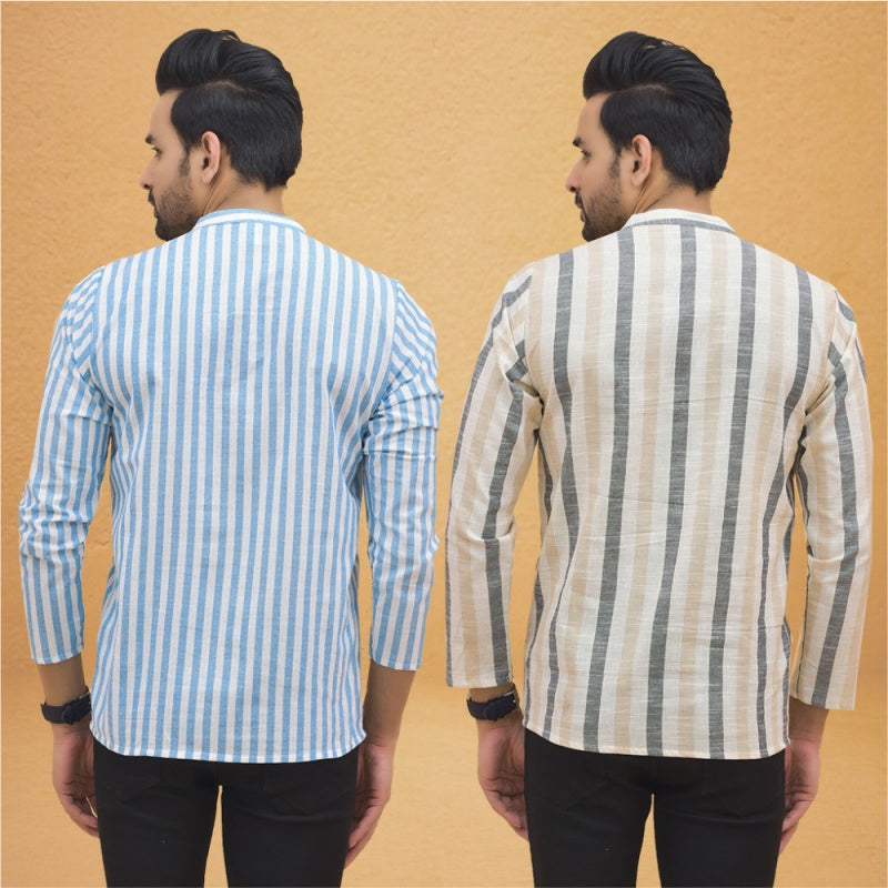Combo of 2 Men Stripe Cotton Handloom Kurta