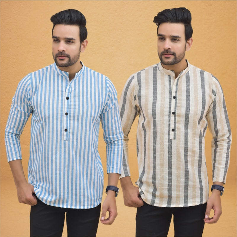 Combo of 2 Men Stripe Cotton Handloom Kurta