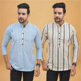 Combo of 2 Men Stripe Cotton Handloom Kurta