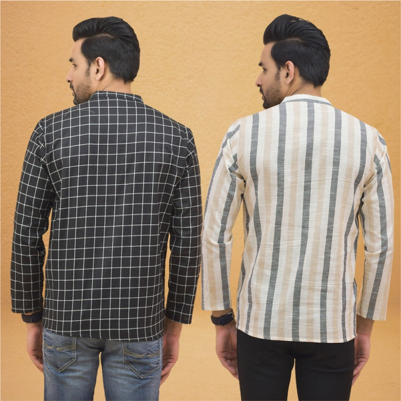 Combo of 2 Men Stripe Cotton Handloom Kurta