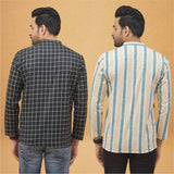 Combo of 2 Men Stripe Cotton Handloom Kurta Black Green