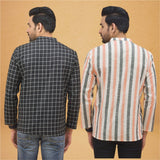 Combo of 2 Men Cotton Stripe Short Kurta