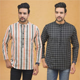 Combo of 2 Men Cotton Stripe Short Kurta