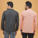 Combo of 2 Men Stripe Cotton Handloom Kurta Black Peach