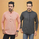 Combo of 2 Men Stripe Cotton Handloom Kurta Black Peach