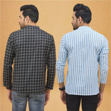Combo of 2 Men Stripe Cotton Handloom Kurta Black Sky Blue