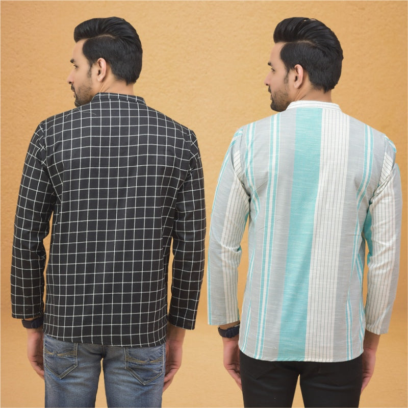 Combo of 2 Men Stripe Cotton Handloom Kurta Black White