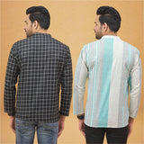 Combo of 2 Men Stripe Cotton Handloom Kurta Black White