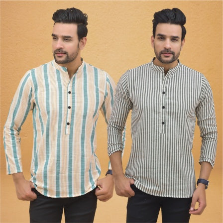 combo of 2 Men Stripe Cotton Handloom Kurta