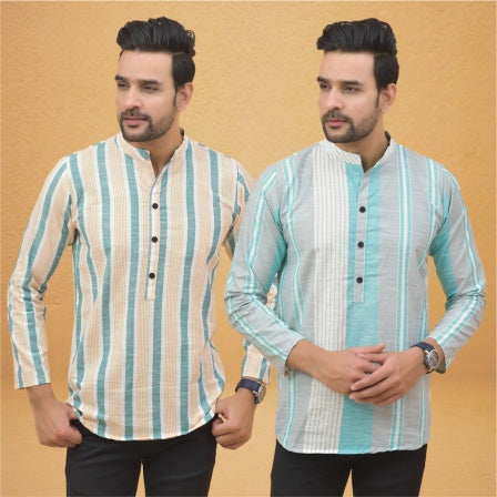 Combo of 2 Men Stripe Cotton Handloom Kurta