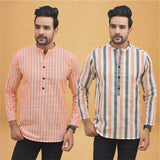 Combo of 2 Men Stripe Cotton Handloom Kurta
