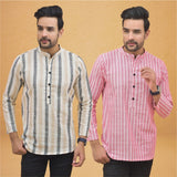 Combo of 2 Men Stripe Cotton Handloom Kurta