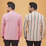 Combo of 2 Men Stripe Cotton Handloom Kurta Pink Peach