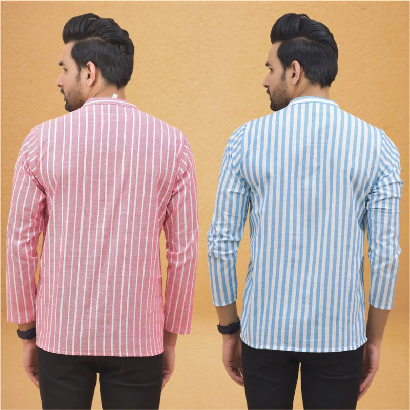 Combo of 2 Men Stripe Cotton Handloom Kurta