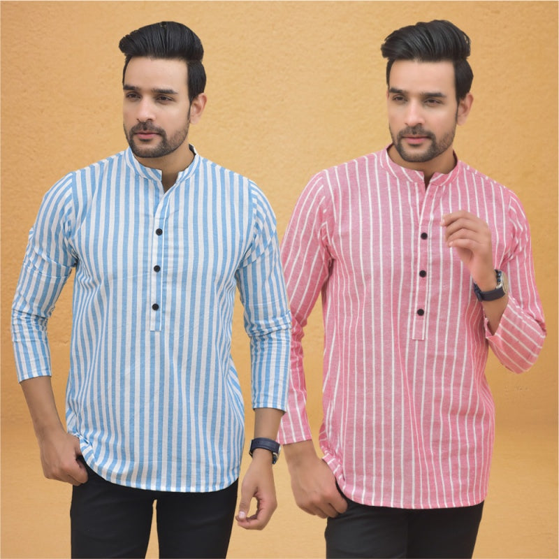 Combo of 2 Men Stripe Cotton Handloom Kurta
