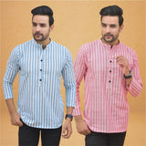 Combo of 2 Men Stripe Cotton Handloom Kurta