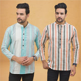 Combo of 2 Men Stripe Cotton Handloom Kurta White Peach