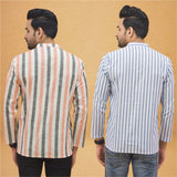 Combo of 2 Men Stripe Cotton Handloom Kurta White Peach