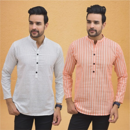 Combo of 2 Men Stripe Cotton Handloom Kurta