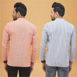 Combo of 2 Men Stripe Cotton Handloom Kurta White Peach