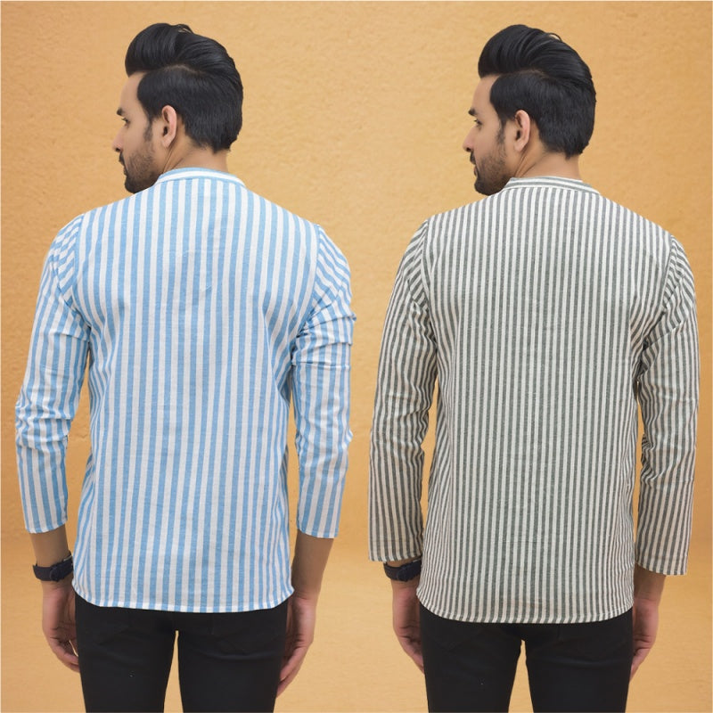 Combo of 2 Men Stripe Cotton Handloom Kurta