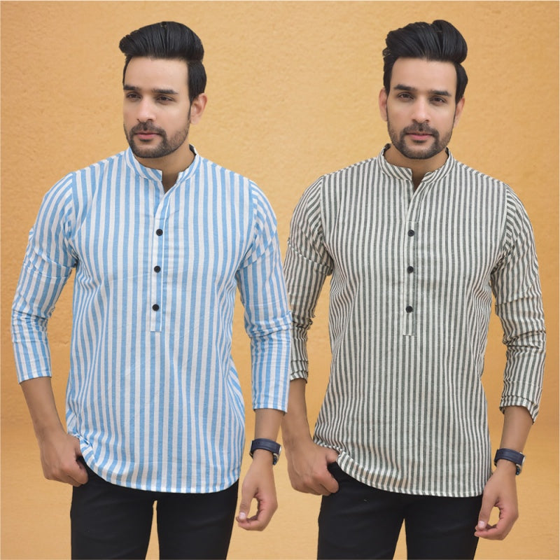 Combo of 2 Men Stripe Cotton Handloom Kurta
