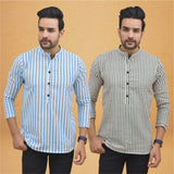 Combo of 2 Men Stripe Cotton Handloom Kurta