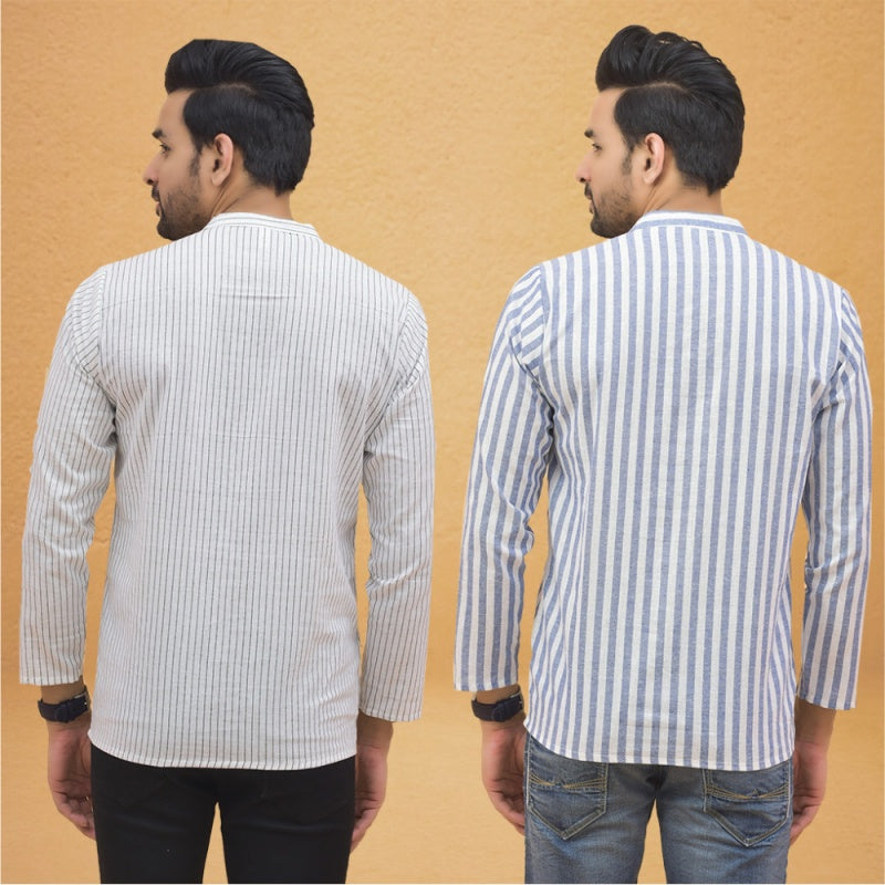 Combo of 2 Men Stripe Cotton Handloom Kurta