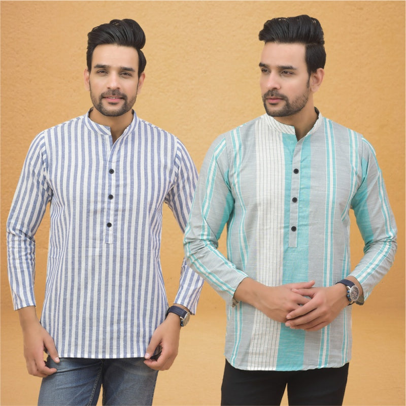 Combo Of 2 Men Stripe Cotton Handloom Kurta