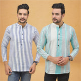Combo Of 2 Men Stripe Cotton Handloom Kurta