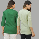 Combo of 2 Mint Green and Bottle Green Cotton Flax Women Top