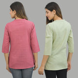 Combo of 2 Mint Green and Pink Cotton Flax Women Top-10690