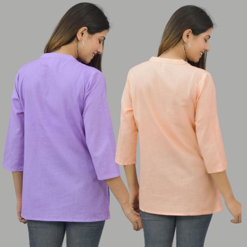 Combo of 2 Mint Green and Purple Cotton Flax Women Top