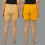 Combo of 2 Mustard Yellow and Beige Cotton Women Shorts
