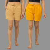 Combo of 2 Mustard Yellow and Beige Cotton Women Shorts