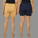 Combo of 2 Navy Blue and Beige Cotton Women Shorts