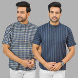 Combo of 2 Navy Blue and Blue Cotton Handloom Short Kurta-25364