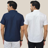 Combo of 2 Navy Blue and White Solid Cotton Men Shirt